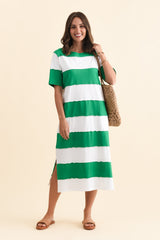 Bold Green Stripe Cotton Tee Dress