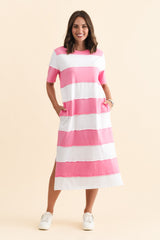 Bold Pink Stripe Cotton Tee Dress
