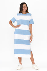 Bold Blue Stripe Cotton Tee Dress