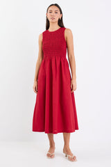 Bryar Plum Linen Blend Sleeveless Shirred Bodice Midi Dress