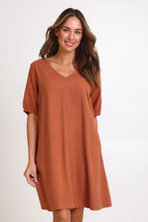 Core Linen V Shift Dress – Cinnamon