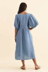 Claudine Steel Linen Pocket Dress