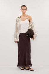 ANDREA PLUM CHOC CUPRO MIDI SKIRT