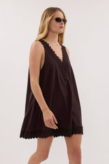 ANNABEL BURNT CHOC SLEEVELESS V NECK MINI DRESS