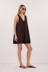 ANNABEL BURNT CHOC SLEEVELESS V NECK MINI DRESS