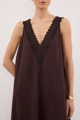 ANNABEL BURNT CHOC SLEEVELESS V NECK MIDI DRESS