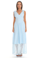 Cloud Dancer Tie-Strap Maxi Dress Light Blue