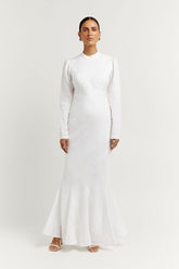AISLE WHITE LINEN SLEEVE MIDI DRESS