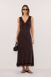 ANDREA PLUM CHOC CUPRO MIDI DRESS