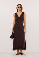 ANDREA PLUM CHOC CUPRO MIDI DRESS