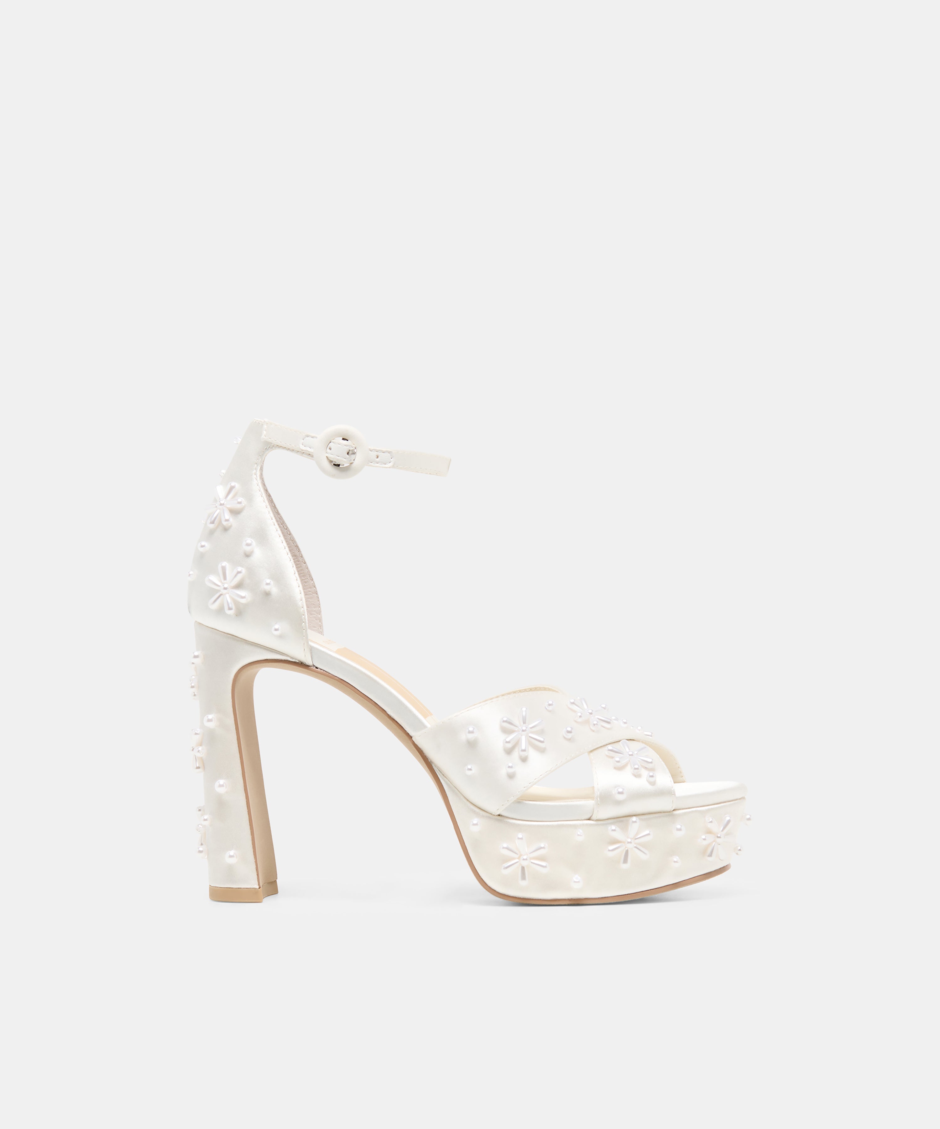 POPPY PEARL HEELS WHITE SATIN
