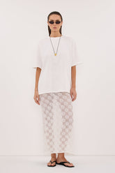 AGNES WHITE CROCHET COLUMN MIDI SKIRT