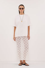AGNES WHITE CROCHET COLUMN MIDI SKIRT