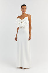 AISLE WHITE FRONT BOW MIDI DRESS