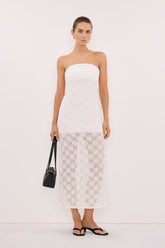 AGNES WHITE STRAPLESS CROCHET MAXI DRESS