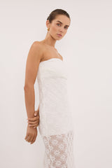 AGNES WHITE STRAPLESS CROCHET MAXI DRESS