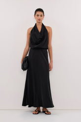 ADELE BLACK CUPRO MIDI DRESS