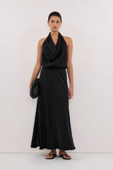 ADELE BLACK CUPRO MIDI DRESS