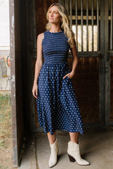 Alex Smocked Midi Dress | Navy Dot