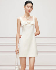 40 Momme Silk Bow Neck Mini Dress