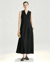 Triacetate V Neck A Line Maxi Dress with Silk Lining