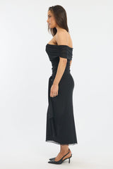 Black Bodycon Dress Off Shoulder Mesh