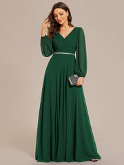 ever ESMÉE|V-Neck Long Sleeves Shiny Belt Chiffon Mother of the Bride Dress
