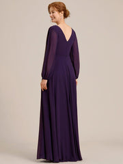 ever ESMÉE|V-Neck Long Sleeves Shiny Belt Chiffon Mother of the Bride Dress