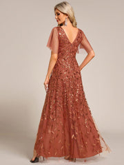 ever ALIX|Short Sleeves Sequin High Low V-Neck Midi Mother of the Bride Dress