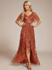ever ALIX|Short Sleeves Sequin High Low V-Neck Midi Mother of the Bride Dress