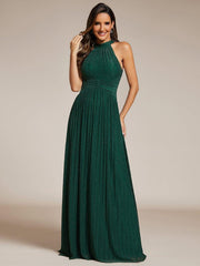 ever EVERLAINE|Halter Neck Pleated Glittery Formal Evening Dress with Empire Waist