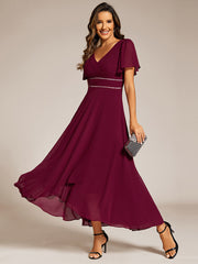 ever DAKOTA|Double V-Neck Waist Trimmed Chiffon Mother of the Bride Dress