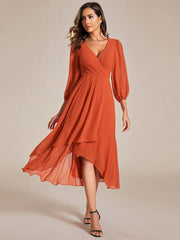 ever BRIAR|3/4 Sleeves Asymmetrical Hem A-Line Midi Bridesmaid Dress