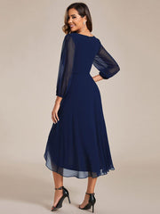 ever BRIAR|3/4 Sleeves Asymmetrical Hem A-Line Midi Bridesmaid Dress