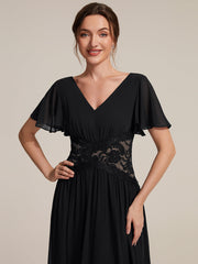 Chiffon Ruffle Sleeve Lace A-Line Wedding Guest Dress