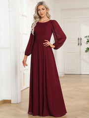 ever CELESTE|Long Sleeve Chiffon A-Line Empire Waist Formal Dress