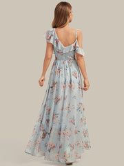 ever AIDA|Cold Shoulder Chiffon Ruffle Sleeve Bridesmaid Dress