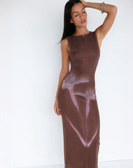 Fayola Maxi Dress in Blurred Floral Print Brown