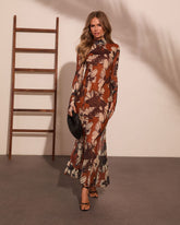 Bloom Theory Floral Mesh Mock Neck Maxi Dress