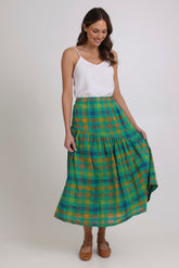 Checkmate Cotton Linen Skirt - Greencheck