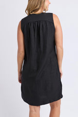 Anara Linen Blend Dress - Black