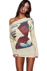 T-REX GISELLE OFF SHOULDER MINI DRESS - YELLOW