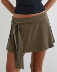 Grecia Tie Mini Skirt in Cupro Khaki