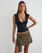 Grecia Tie Mini Skirt in Cupro Khaki