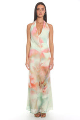 In the Clouds Cowl Halter Mini Dress Pistachio