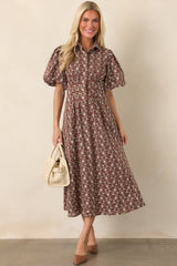 Consider It Done Brown & Ivory Floral Eyelet Cotton Midi Dress
