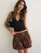 Daju Mini Skirt in Floral Jacquard Chiffon Brown