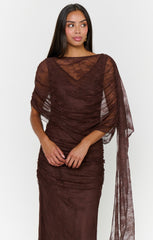 Angelina Maxi Dress ~ Chocolate Luxe Satin With Lace
