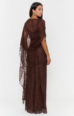 Angelina Maxi Dress ~ Chocolate Luxe Satin With Lace