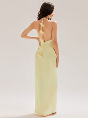 ever ELYS|Satin Halter Backless Maxi Mermaid Bridesmaid Dress